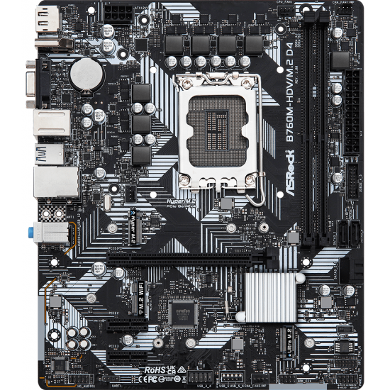 Материнская плата ASRock B760M-HDV/M.2 D4 (mATX, B760, 2xDDR4, 2хM.2, 3хPCIe, 1хHDMI, 1хDisplayPort, 1хVGA)